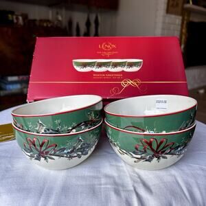 Set of 4 Lenox for the Holidays Winter Greetings Dessert Bowls - New in Box